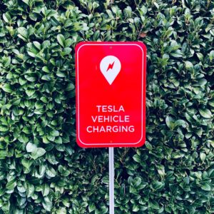 tesla charging station sign -by John Cameron
